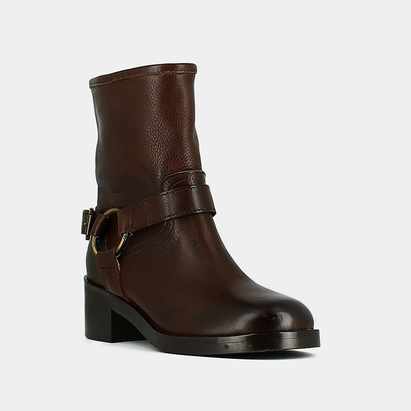 Boots &agrave; boucles en cuir grain&eacute; marron | RIGA | Jonak