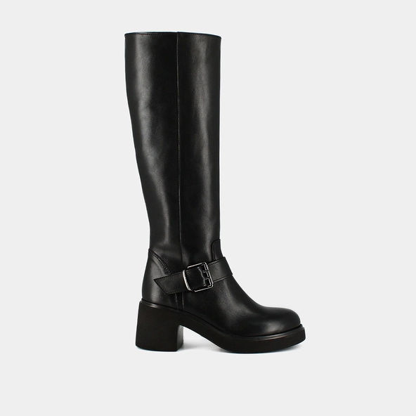 Bottes &agrave; semelles &eacute;paisses et boucles la... en cuir noir | RODEZ | Jonak