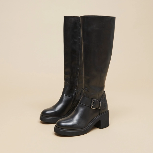 Bottes &agrave; semelles &eacute;paisses et boucles la... en cuir noir | RODEZ | Jonak