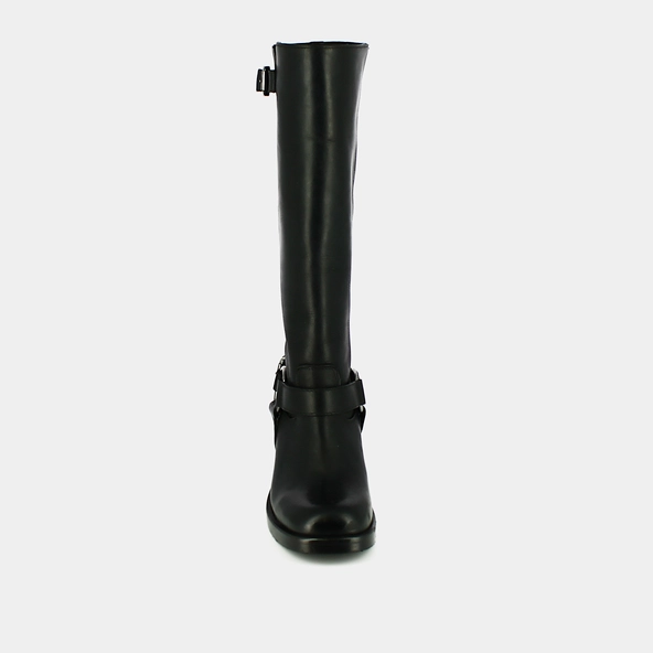 Bottes hautes &agrave; bouts ronds et boucles en cuir patin&eacute; noir | ROYAN | Jonak