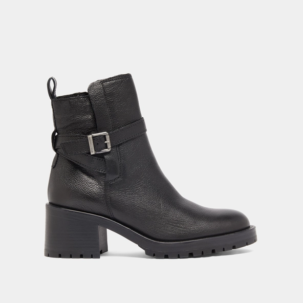 Bottines &agrave; bouts ronds et boucles en cuir grain&eacute; noir | CLOVIS | Jonak