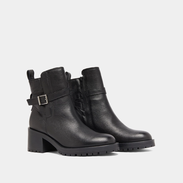 Bottines &agrave; bouts ronds et boucles en cuir grain&eacute; noir | CLOVIS | Jonak