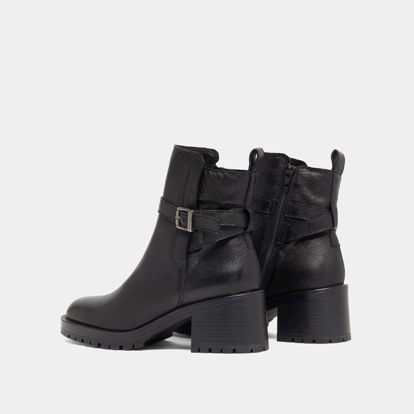 Bottines &agrave; bouts ronds et boucles en cuir grain&eacute; noir | CLOVIS | Jonak