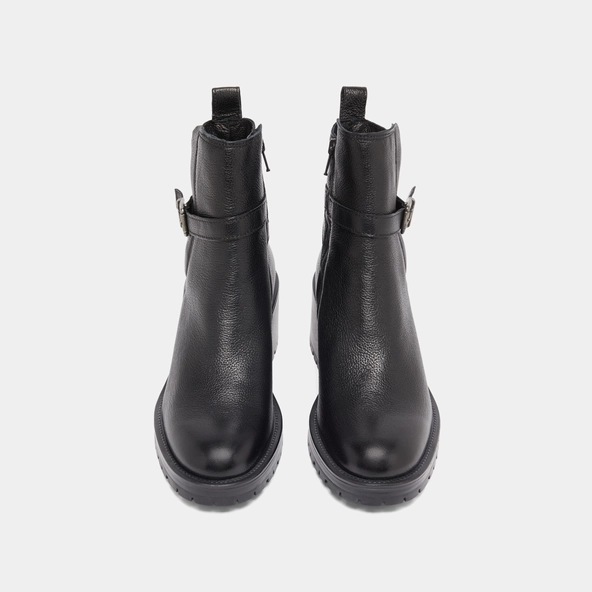 Bottines &agrave; bouts ronds et boucles en cuir grain&eacute; noir | CLOVIS | Jonak
