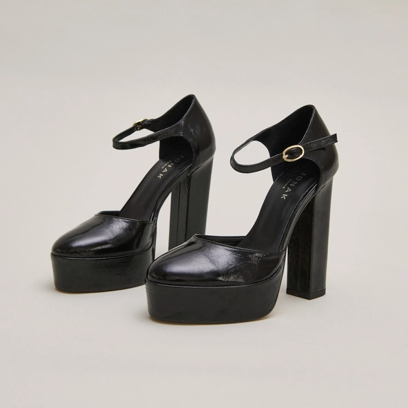 Babies à hauts talons et plateformes en cuir brillant noir | VANCOUVER | Jonak