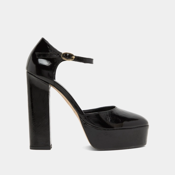 Babies à hauts talons et plateformes en cuir brillant noir | VANCOUVER | Jonak