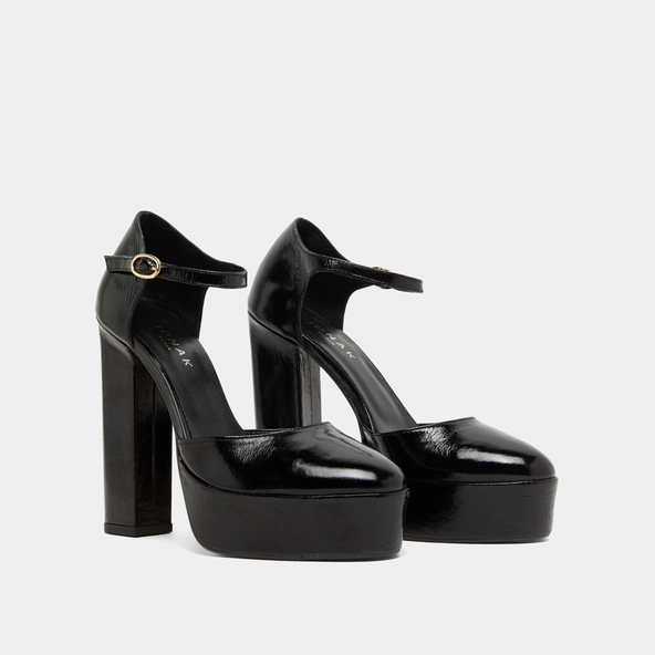 Babies à hauts talons et plateformes en cuir brillant noir | VANCOUVER | Jonak