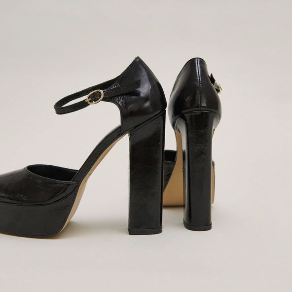 Babies à hauts talons et plateformes en cuir brillant noir | VANCOUVER | Jonak