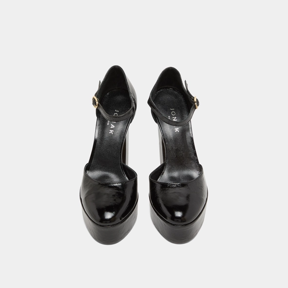 Babies à hauts talons et plateformes en cuir brillant noir | VANCOUVER | Jonak