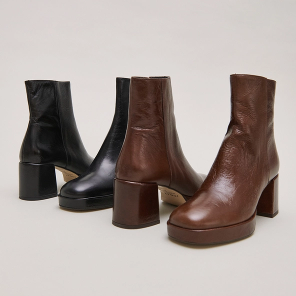 Bottines &agrave; bouts carr&eacute;s en cuir vieilli noir | VANVES | Jonak