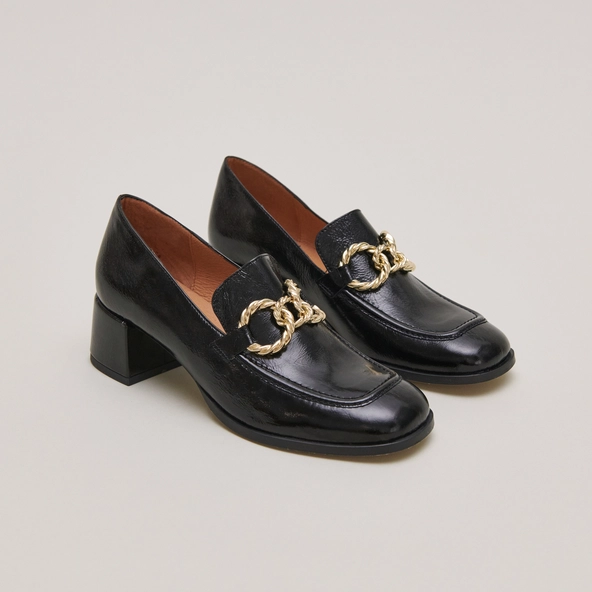 Mocassins &agrave; bouts arrondis et boucles do... en cuir brillant noir | VINCENNES | Jonak