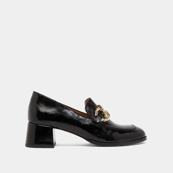 Mocassins &agrave; bouts arrondis et boucles do... en cuir brillant noir | VINCENNES | Jonak