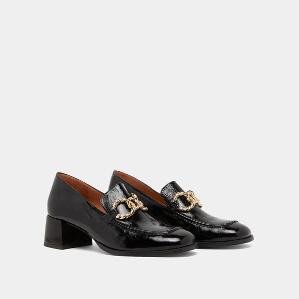 Mocassins &agrave; bouts arrondis et boucles do... en cuir brillant noir | VINCENNES | Jonak