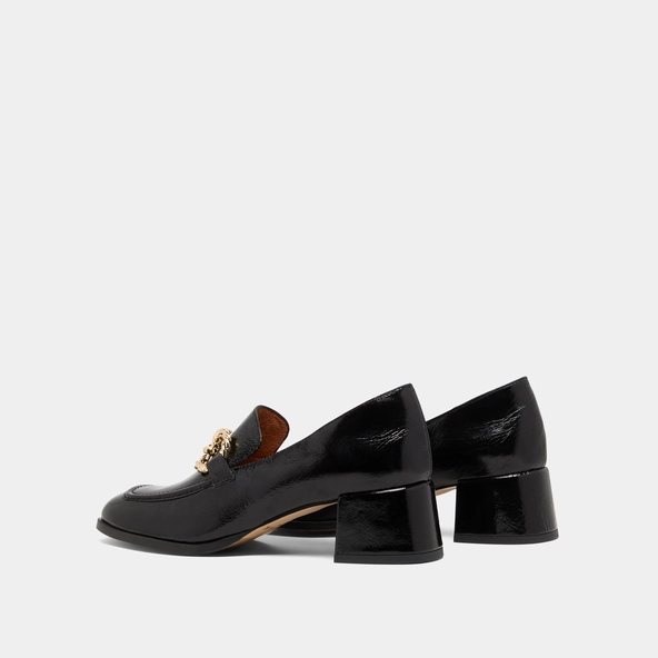 Mocassins &agrave; bouts arrondis et boucles do... en cuir brillant noir | VINCENNES | Jonak