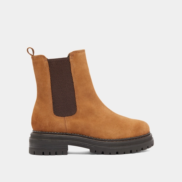 Bottines &agrave; semelles crant&eacute;es et &eacute;lastiqu... en croute cognac | ADALARD | Jonak