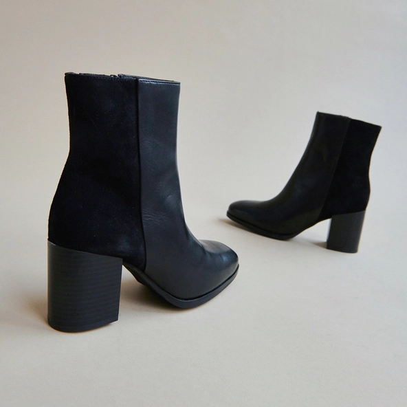 Bottines à talons en cuir et velours noir | ALBAN | Jonak