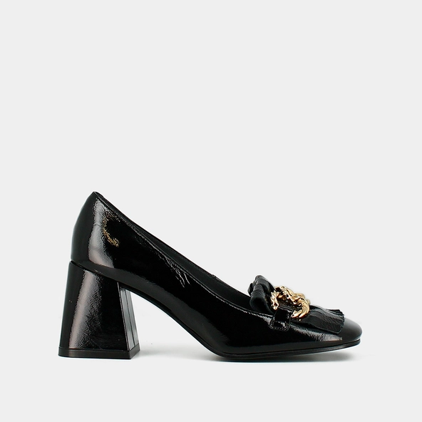 Mocassins &agrave; talons et boucles dor&eacute;es en cuir noir | DOMITILLE | Jonak