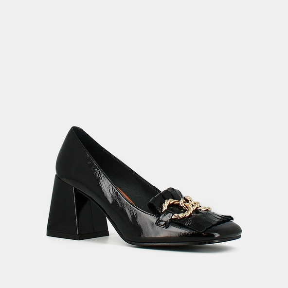 Mocassins &agrave; talons et boucles dor&eacute;es en cuir noir | DOMITILLE | Jonak