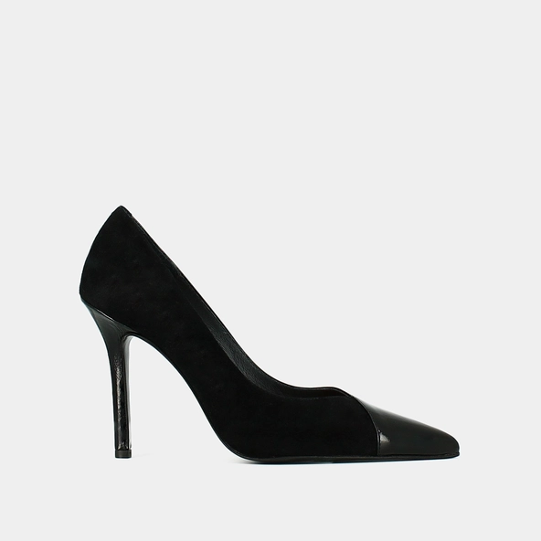 Escarpins pointus en cuir et velours noir | DOUG | Jonak