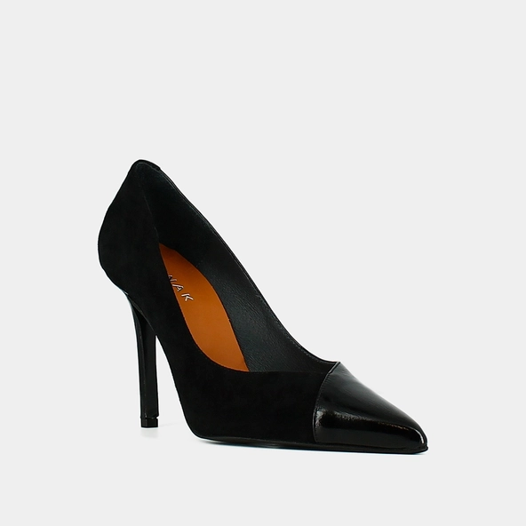 Escarpins pointus en cuir et velours noir | DOUG | Jonak