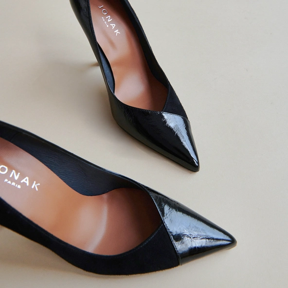 Escarpins pointus en cuir et velours noir | DOUG | Jonak