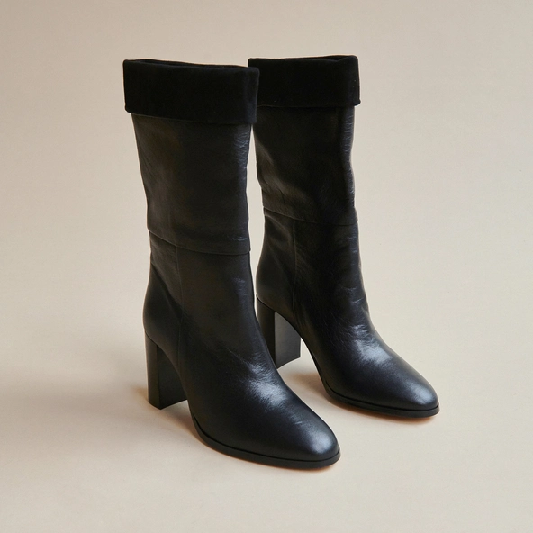 Bottines pointues en cuir et velours noirs | VANNES | Jonak