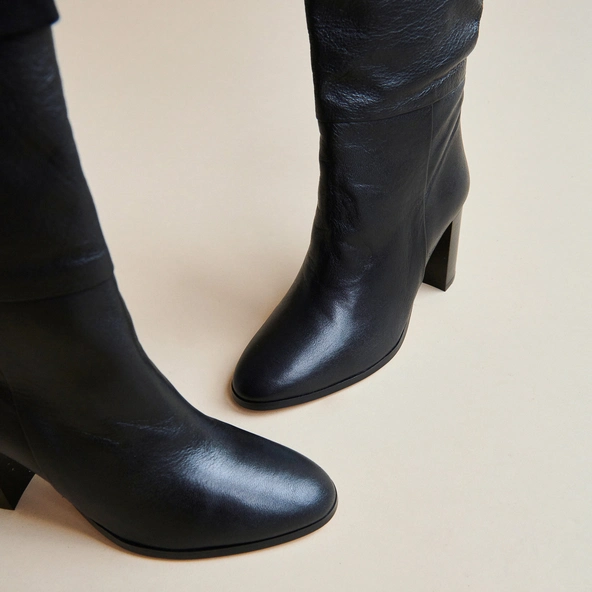 Bottines pointues en cuir et velours noirs | VANNES | Jonak