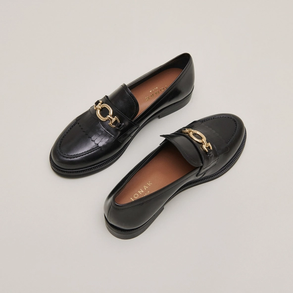Mocassins à boucles dorées en cuir noir | DELPHES | Jonak