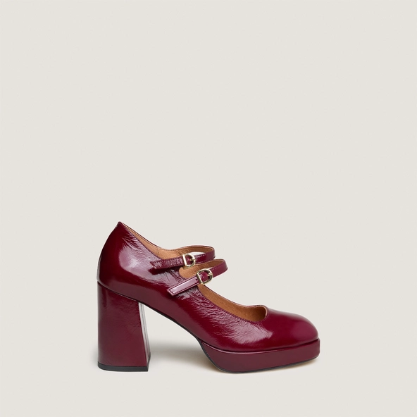 Babies à doubles brides et plateformes en vernis plissé bordeaux | VERITE | Jonak