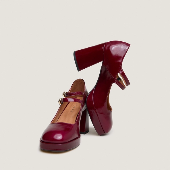 Babies à doubles brides et plateformes en vernis plissé bordeaux | VERITE | Jonak