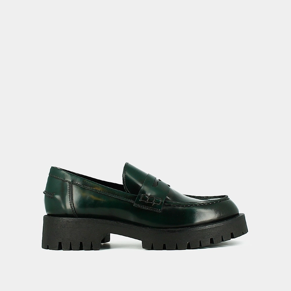 Mocassins &agrave; semelles crant&eacute;es en cuir glac&eacute; vert | RIMANA | Jonak