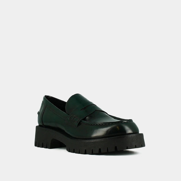 Mocassins &agrave; semelles crant&eacute;es en cuir glac&eacute; vert | RIMANA | Jonak