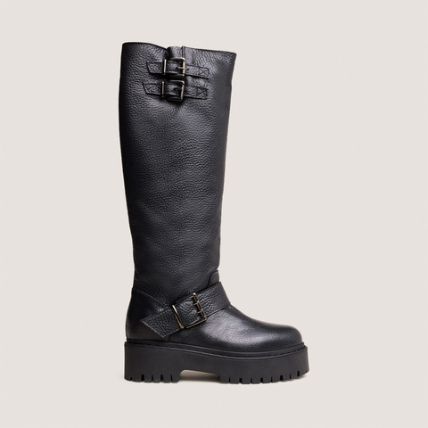 Bottes &agrave; sangles et semelles crant&eacute;es noir