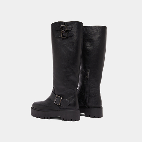 Bottes &agrave; sangles et semelles crant&eacute;es noir