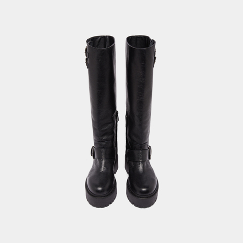 Bottes &agrave; sangles et semelles crant&eacute;es noir