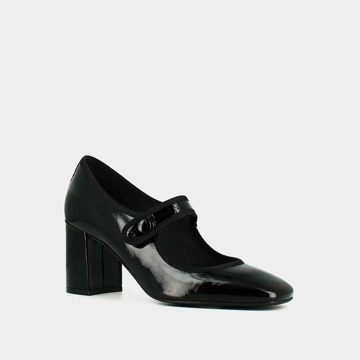 Babies &agrave; talons et brides &eacute;paisses en vernis pliss&eacute; noir | DRANCY | Jonak