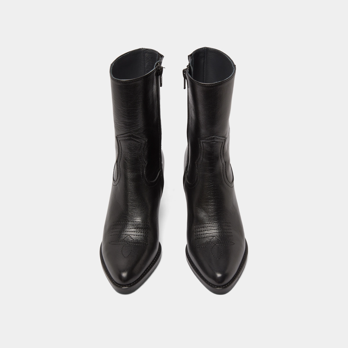 Bottines &agrave; talons et surpiqures apparentes en cuir noir | DJAMENA | Jonak