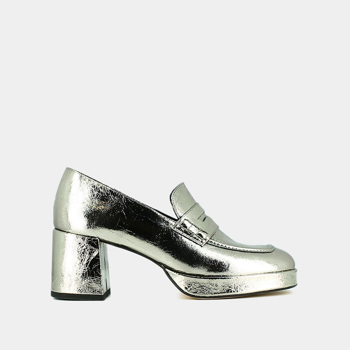 Mocassins &agrave; plateformes en cuir m&eacute;tallis&eacute; | VOLTURA | Jonak