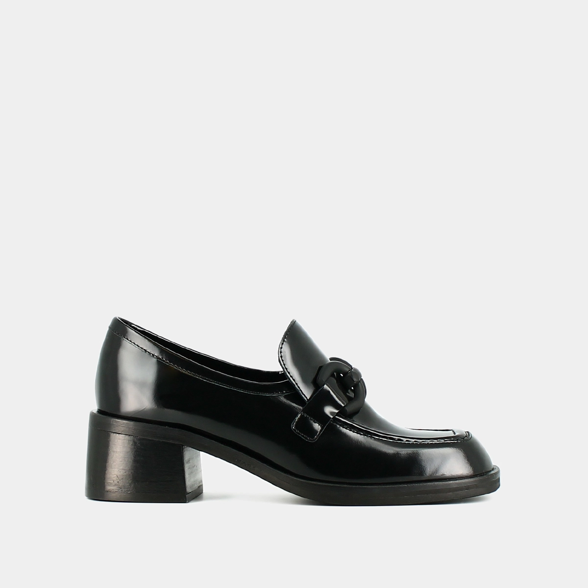 Mocassins à talons en cuir glacé noir | DARKNET | Jonak