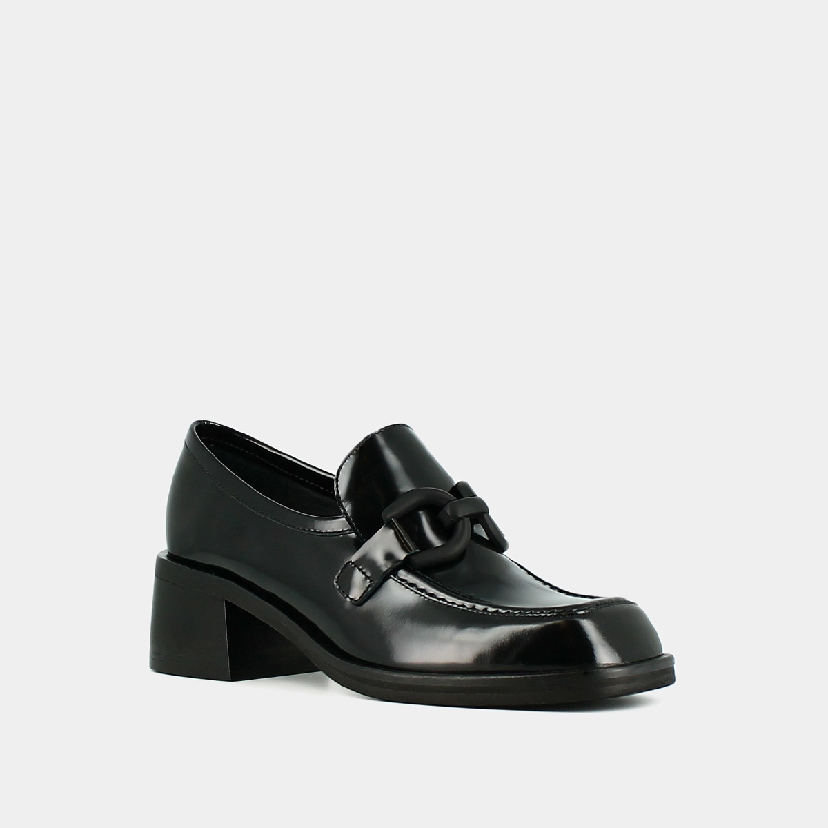 Mocassins à talons en cuir glacé noir | DARKNET | Jonak