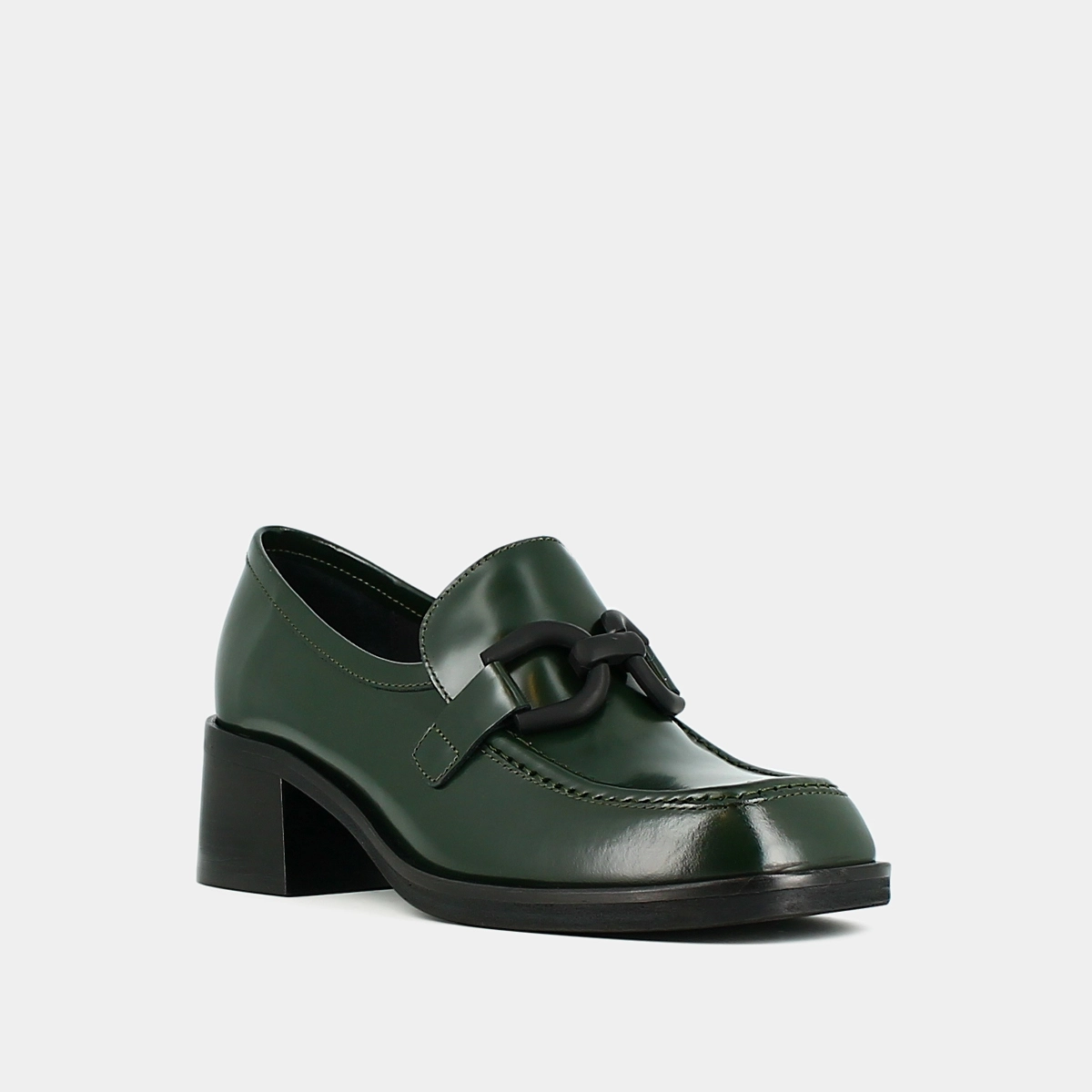 Mocassins à talons en cuir glacé vert sapin | DARKNET | Jonak