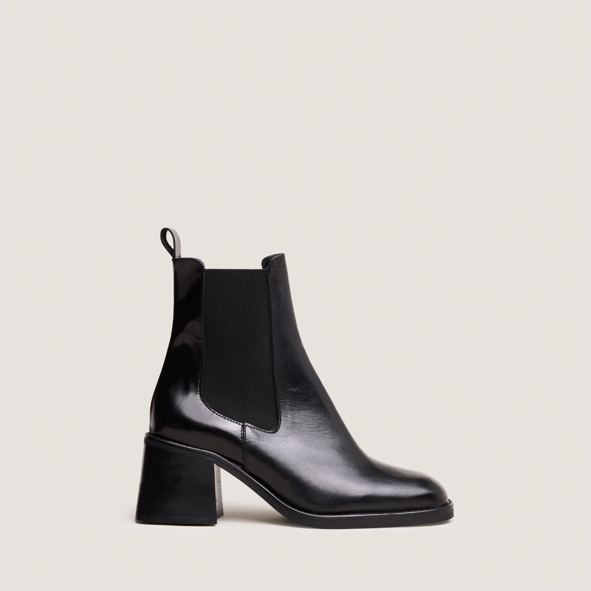 Bottines à élastiques et talons épais en cuir noir | DUCK | Jonak