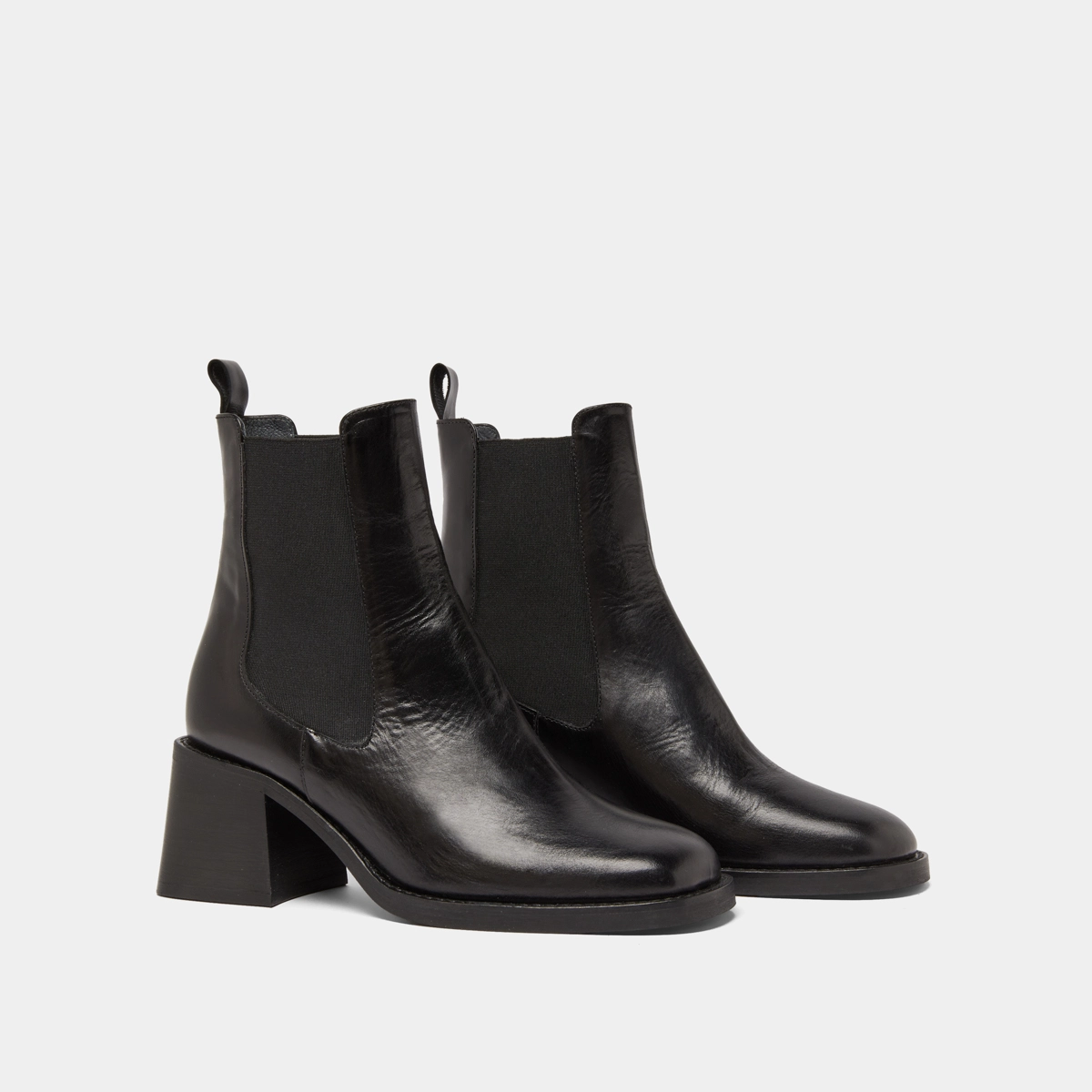 Bottines à élastiques et talons épais en cuir noir | DUCK | Jonak