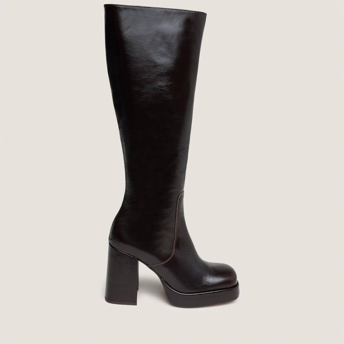 Bottes à talons et bouts carrés en cuir brillant marron foncé | BRYAN | Jonak