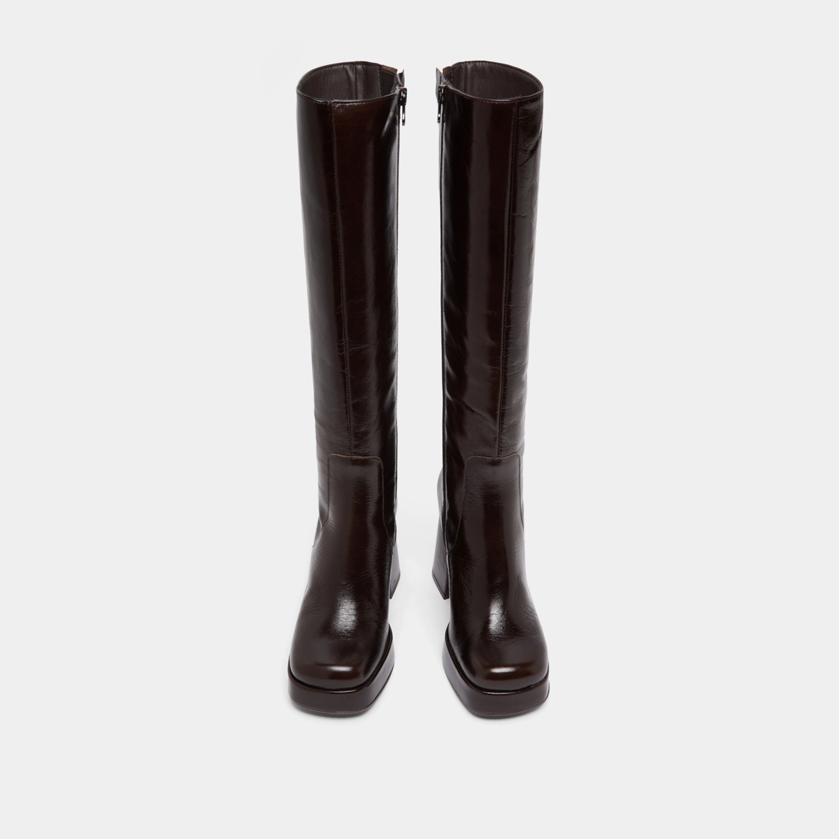 Bottes à talons et bouts carrés en cuir brillant marron foncé | BRYAN | Jonak