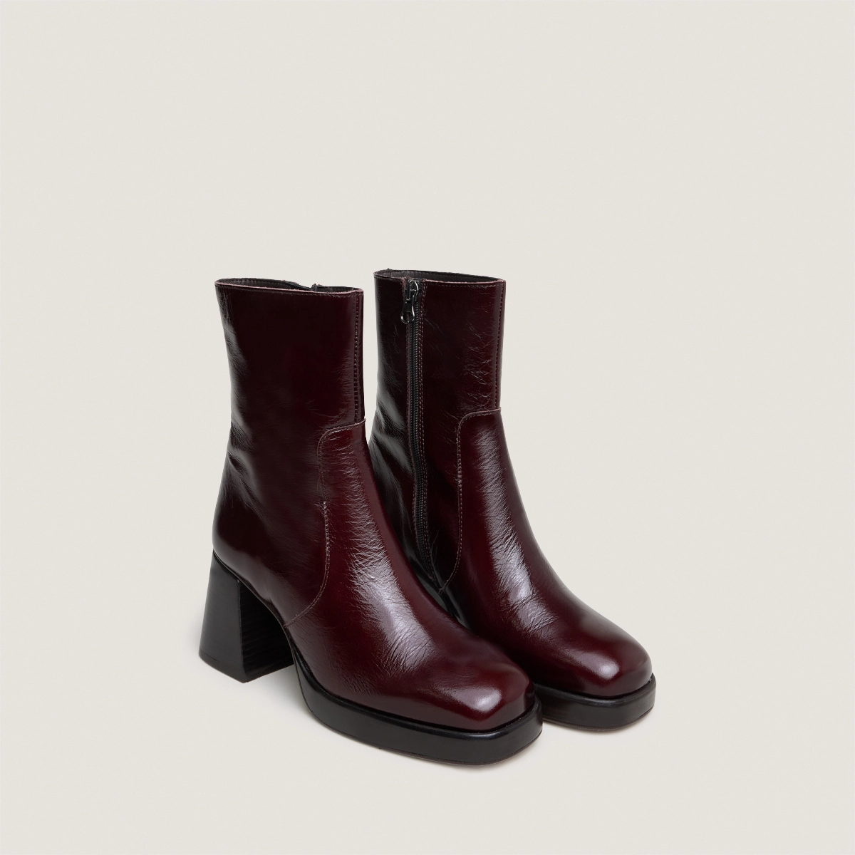 Bottines à plateformes en cuir brillant marron foncé | BRIGAND | Jonak
