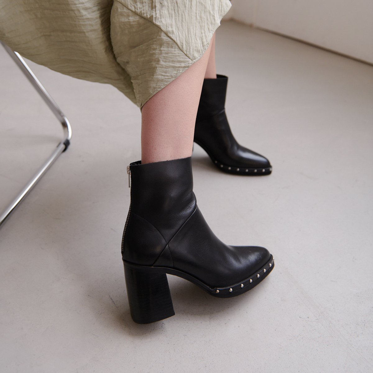 Boots à talons hauts et fermetures éclai... en cuir noir | DIXIT | Jonak