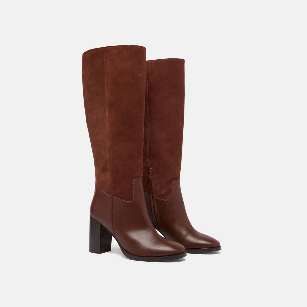 Bottes &agrave; talons en cuir et croute cognacs | DOWN | Jonak