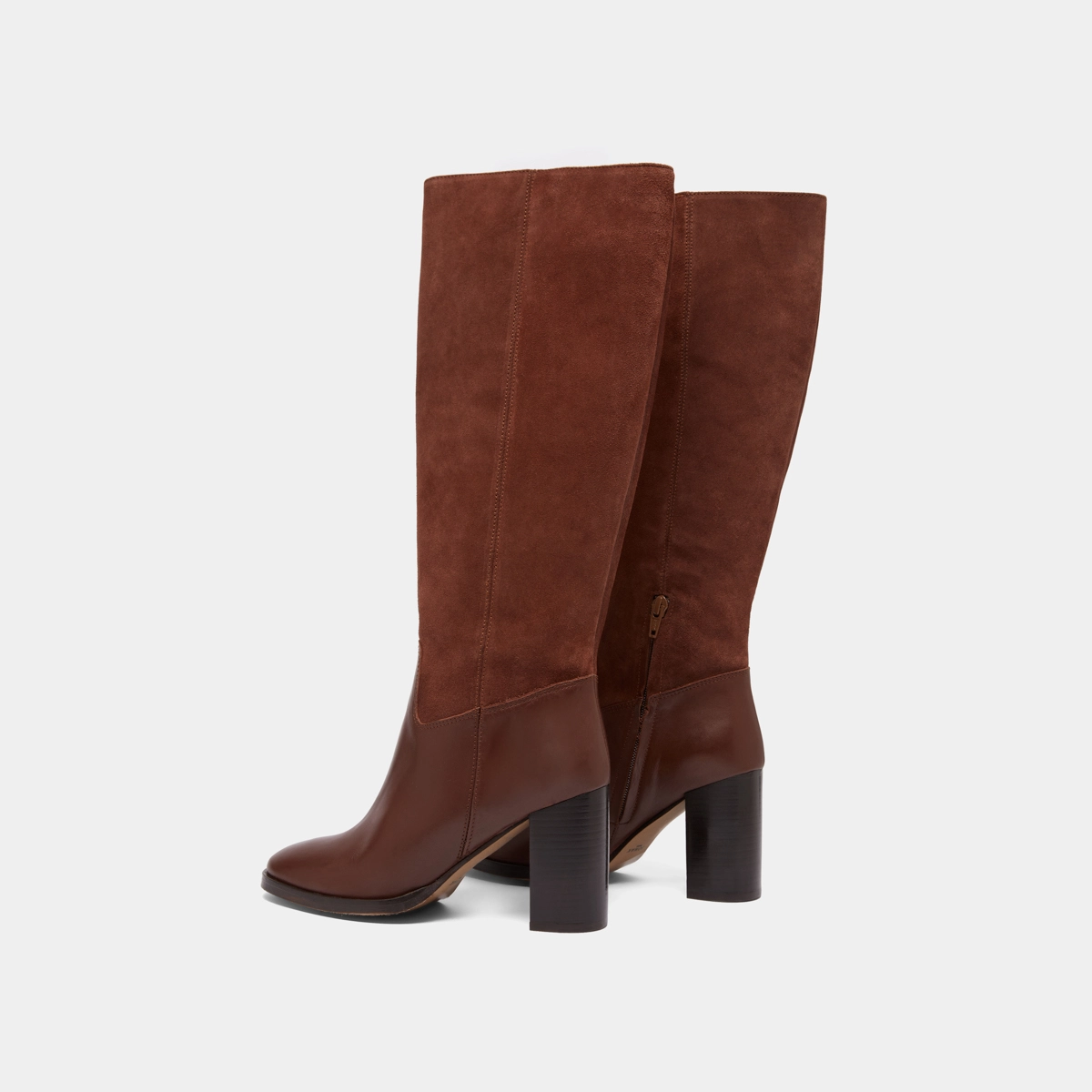 Bottes &agrave; talons en cuir et croute cognacs | DOWN | Jonak