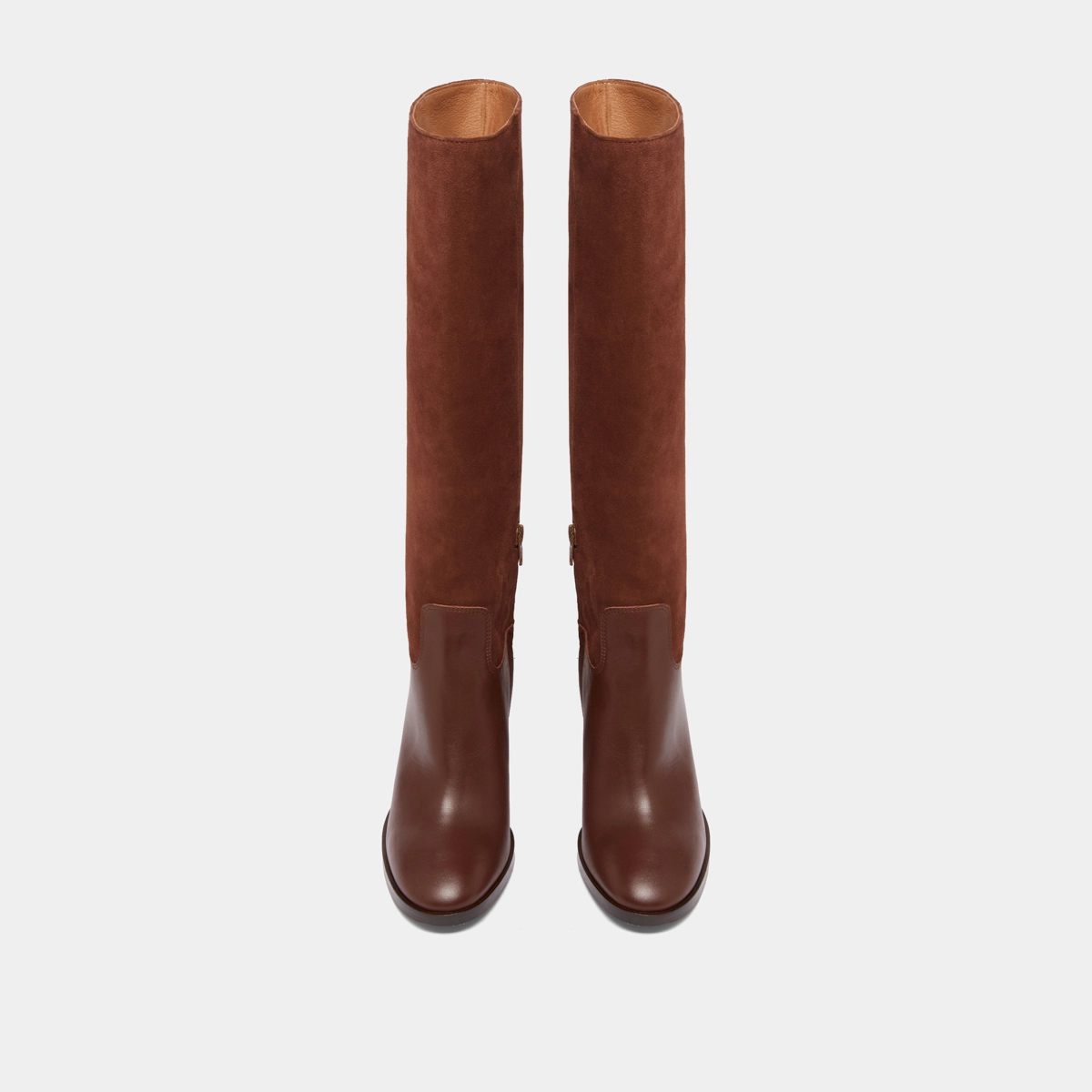 Bottes &agrave; talons en cuir et croute cognacs | DOWN | Jonak